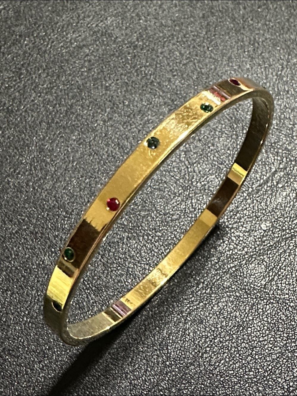 Swarovski Red, Blue & Green Crystal Vintage Gold Tone Bangle Bracelet